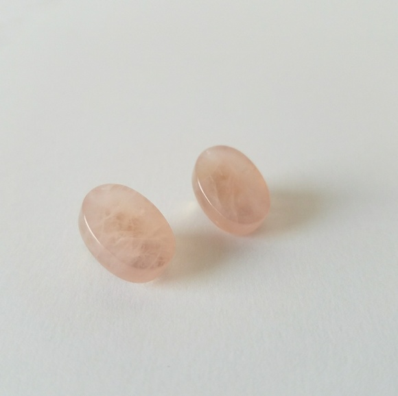 VTG Rose Quartz Stone Pink Stud Clip On Earrings - Picture 4 of 6
